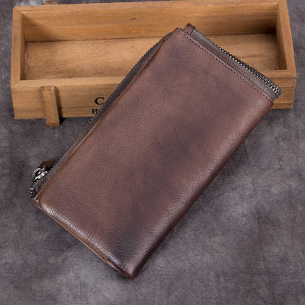 Full Grain Leather Wallet, Vintage Women Wallet, Card Holder, Long Wallet A0220 - ROCKCOWLEATHERSTUDIO