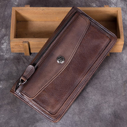 Full Grain Leather Wallet, Vintage Women Wallet, Card Holder, Wallethub Long Wallet A0224 - ROCKCOWLEATHERSTUDIO