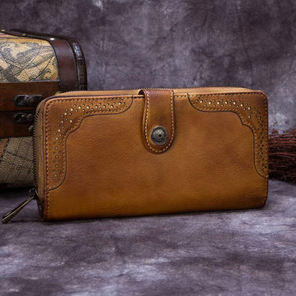 Vintage Style Full Grain Leather Wallet, Long Purse, Money Wallet A0085 - ROCKCOWLEATHERSTUDIO