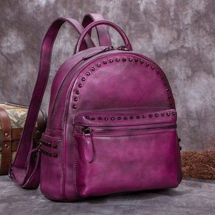Full Grain Leather Ladies Satchel Bag, Vintage Woman Backpack, Shoulder Bag A0209 - ROCKCOWLEATHERSTUDIO
