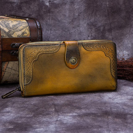 Vintage Style Full Grain Leather Wallet, Long Purse, Money Wallet A0085 - ROCKCOWLEATHERSTUDIO
