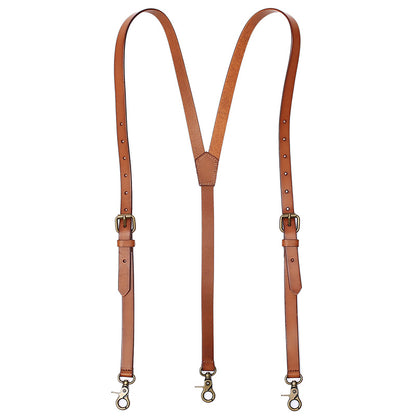 Tan Brown Leather Suspenders, Groomsmen Wedding Suspenders with Hook Clips