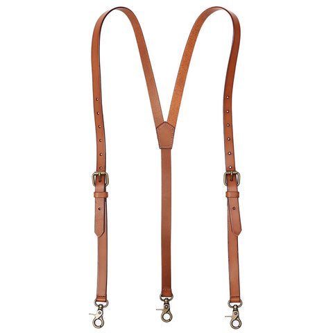 Tan Brown Leather Suspenders, Groomsmen Wedding Suspenders with Hook Clips