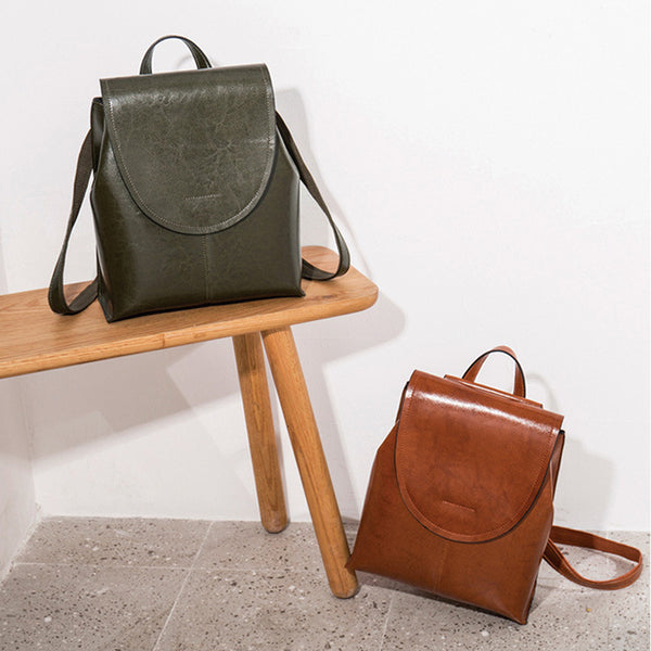 Top Grain Leather Backpack Women City Backpack Natural Cowhide