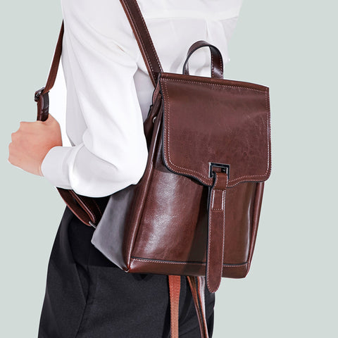 Top Grain Leather Backpack Women Travel Backpacks Natural Cowhide Leather Backpack Gift For Her