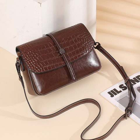 Top Grain Leather Croc Embossed Crossbody Bag Women Leather Shoulder Bag Vintage Style Natural Cowhide Messenger Bag Christmas Gift For Her SX2318