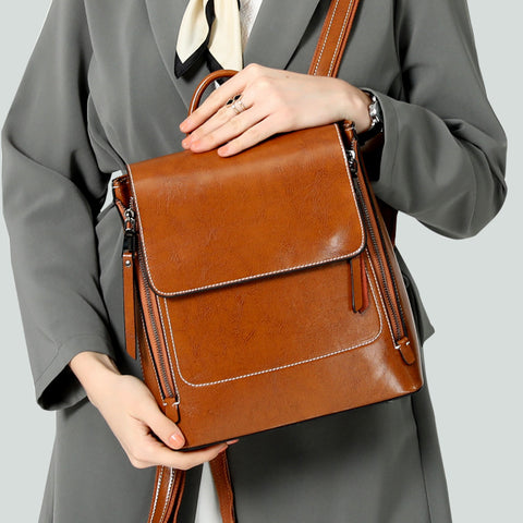Top Grain Leather Women Backpack Retro Style Leather Rucksack Leather Shoulder Bag For Women
