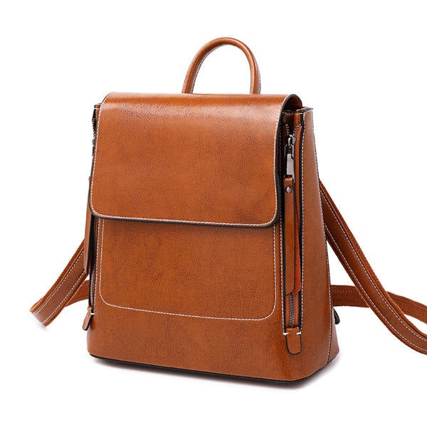 Top Grain Leather Women Backpack Retro Style Leather Rucksack Leather Shoulder Bag For Women