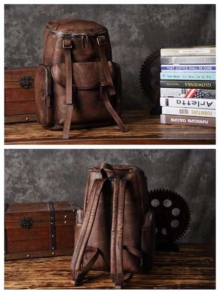 big justice leather backpack Vintage Handmade Full Grain Brown Leather Backpack, Mens Leather Big Backpacks, Travel Backpack Vintage Brown
