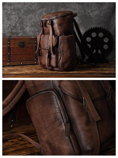 70s leather backpack men Modoker Waxed Canvas Laptop for Travel, & Women,Brown To prevent overweight or excessive loading Vintage Backpack Brown Leather Hiking