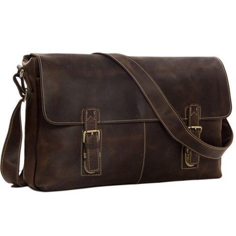 Men's Genuine Vintage Leather Messenger Shoulder Laptop Bag - Mens Leather Bags 6002LR - ROCKCOWLEATHERSTUDIO