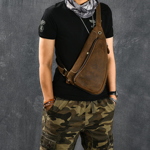 Vintage Men Chest Pack Crazy Horse Leather Chest Bag Messenger Bag ESS238 - ROCKCOWLEATHERSTUDIO