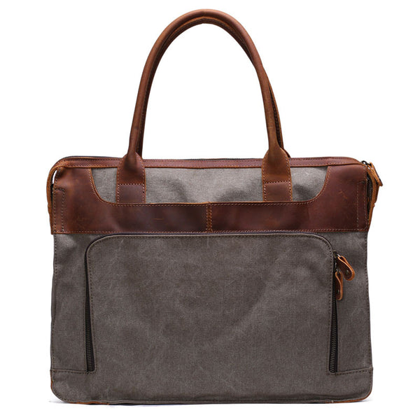 Men Fashion Canvas Leather Laptop Bag, Canvas Messenger Bag Briefcase ...