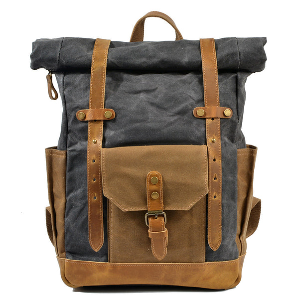 18 laptop backpack for men Wax Canvas With Full Grain Leather Travel Backpack Waterproof Waxed Ca – RockCow Leather Studio