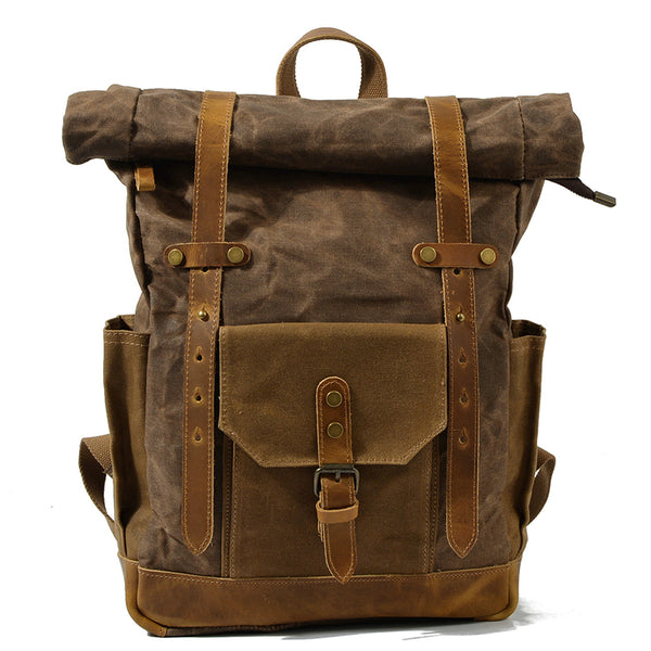 Wax Canvas With Full Grain Leather Travel Backpack Waterproof Waxed Canvas Laptop Rucksack Canvas Outdoor Backpack