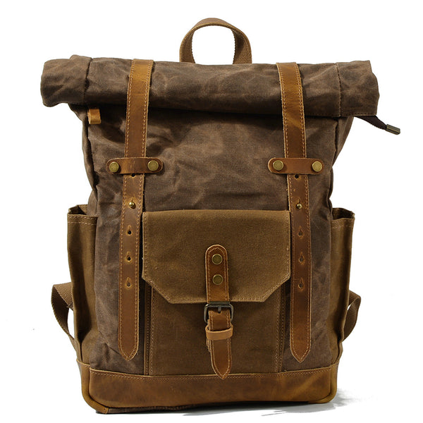 Wax Canvas With Full Grain Leather Travel Backpack Waterproof Waxed Ca β RockCow Leather Studio