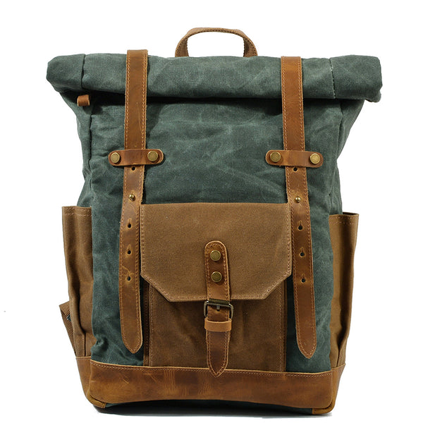 Wax Canvas With Full Grain Leather Travel Backpack Waterproof Waxed Ca – RockCow Leather Studio