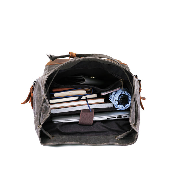 Waxed Canvas Backpack Mens Canvas With Leather Travel Backpack Retro W – RockCow Leather Studio