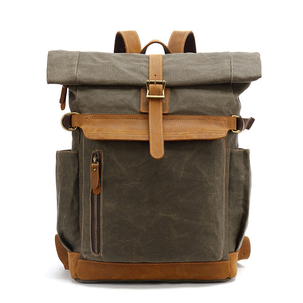 Waxed Canvas Leather Backpack Large Travel School Bag Mens Laptop Rucksack