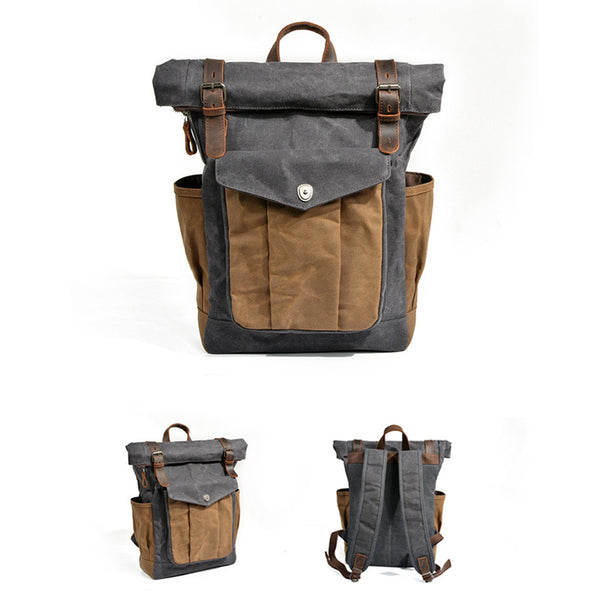 best leather backpacks waterproof Waxed Canvas Leather Backpack With Roll Up Top Unisex Waterproof Canvas Travel Rucksack Laptop Backpack Christmas Gifts Green