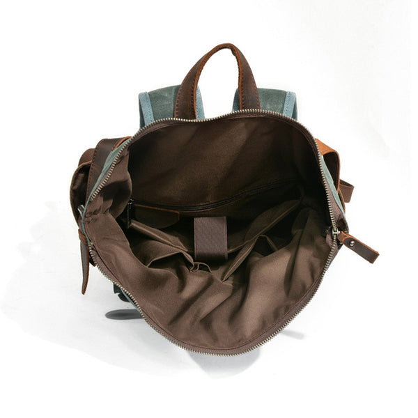 canvas leather backpack womens Waxed Canvas Leather Backpack With Roll Up Top Unisex Waterproof Canvas Travel Rucksack Laptop Backpack Christmas Gifts Green