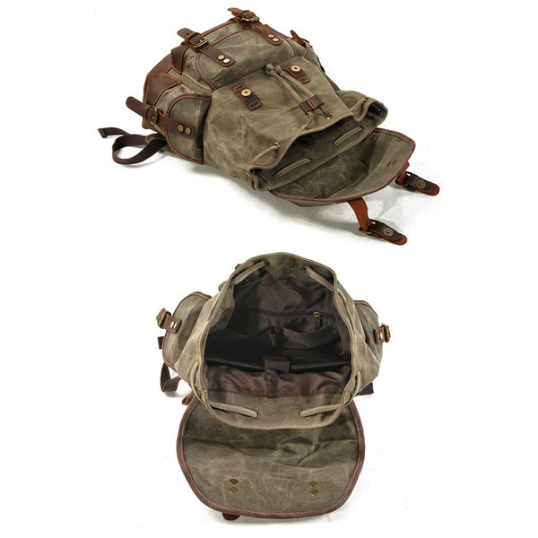 Waxed Canvas Leather Travel Rucksack Canvas With Full Grain Leather La –  RockCow Leather Studio