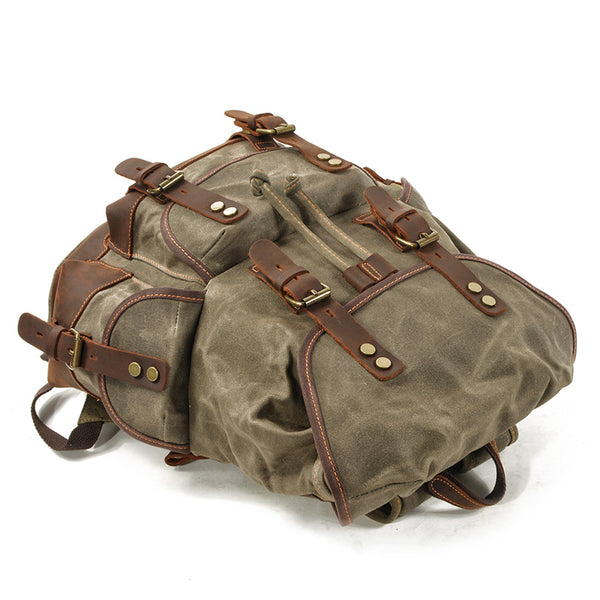 Waxed Canvas Leather Travel Rucksack Canvas With Full Grain Leather La
