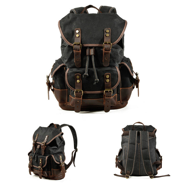 canvas rutsack backpack true leather Waxed Canvas Leather Travel Rucksack Canvas With Full Grain Leather La – RockCow Leather Studio