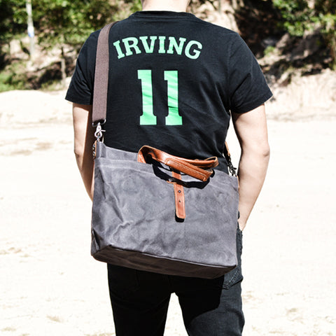 Waxed Canvas With Full Grain Leather Tote Waterproof Crossbody Bag Large Capacity Shopper Bag