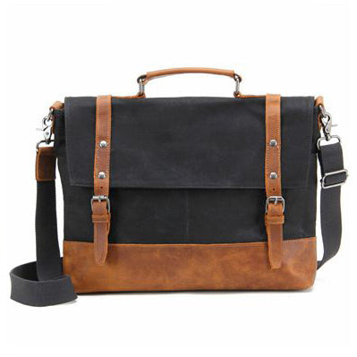 WATERPROOF WAXED CANVAS MESSENGER BAG, MEN'S SHOULDER BAG, CANVAS BAG WITH LEATHER TRIM FX2008-1 - ROCKCOWLEATHERSTUDIO