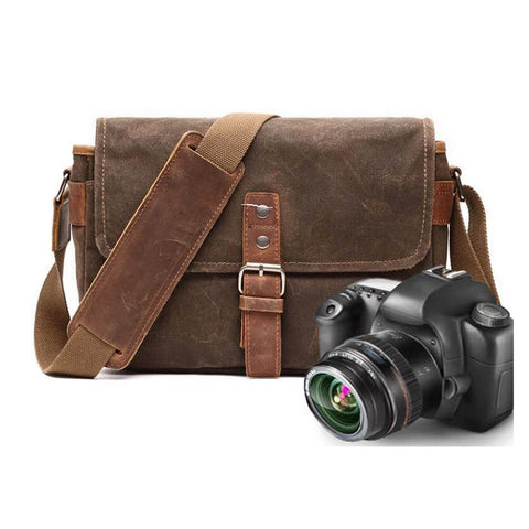 WATERPROOF WAXED CANVAS CAMERA BAG, SMALL CAMERA BAG, SHOULDER BAG FX8816 - ROCKCOWLEATHERSTUDIO