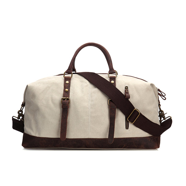 Oversized Waxed Canvas Duffle Bag with Leather Trim, Travel Bags for Men - ROCKCOWLEATHERSTUDIO
