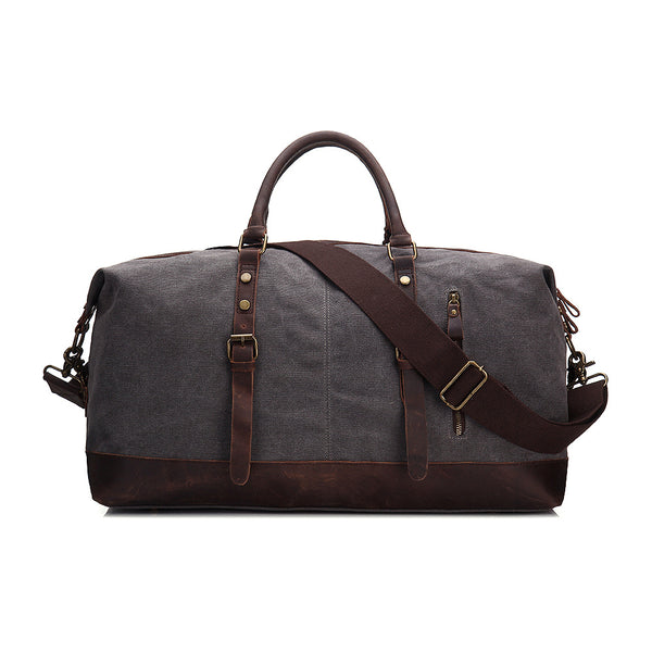 Oversized Waxed Canvas Duffle Bag with Leather Trim, Travel Bags for Men - ROCKCOWLEATHERSTUDIO