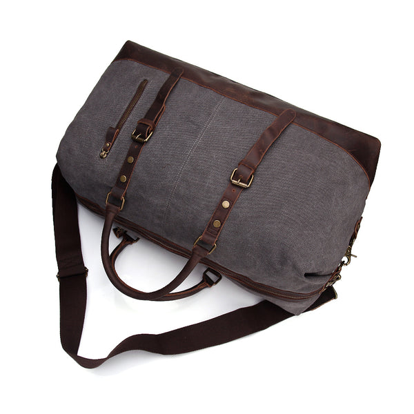Oversized Waxed Canvas Duffle Bag with Leather Trim, Travel Bags for Men - ROCKCOWLEATHERSTUDIO