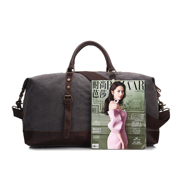 canvas duffle bag oversized travel tote luggage with shoulder strap Oversized Canvas Duffle Bag with Leather Trim, Travel Bags for Men Coffee
