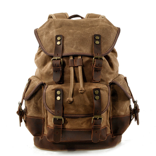 wanderrucksack canvas Waxed Canvas Leather Travel Rucksack Canvas With Full Grain Leather Laptop Bag Retro Waterproof Outdoor Hiking Backpack MC9508 Grey