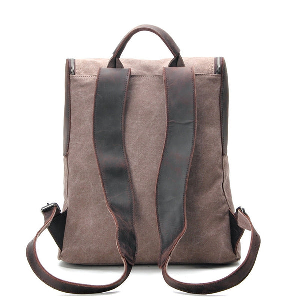 Waterproof Canvas Leather Unisex Backpack handmade by RockCow. Canvas With Leather Casual Backpack, Waterproof School Bag  main image 2
