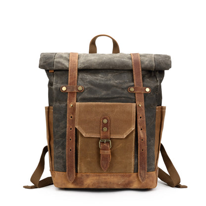 Waxed Canvas Backpack, Vintage Rucksack, Travel Backpack 8808 - ROCKCOWLEATHERSTUDIO