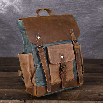 Waxed Canvas Travel Backpack Laptop Backpack Hiking Rucksack Retro School Backpack YC02 - ROCKCOWLEATHERSTUDIO