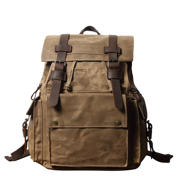 Waxed Canvas Travel Backpack Men Waterproof Laptop Backpack Retro Scho ...