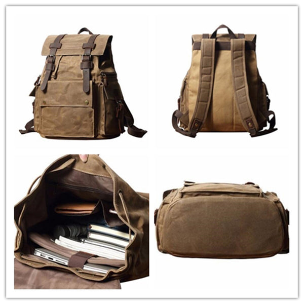 buy waterproof laptop backpack for men Waxed Canvas Travel Backpack Men Waterproof Laptop Backpack Retro School Backpack Grey