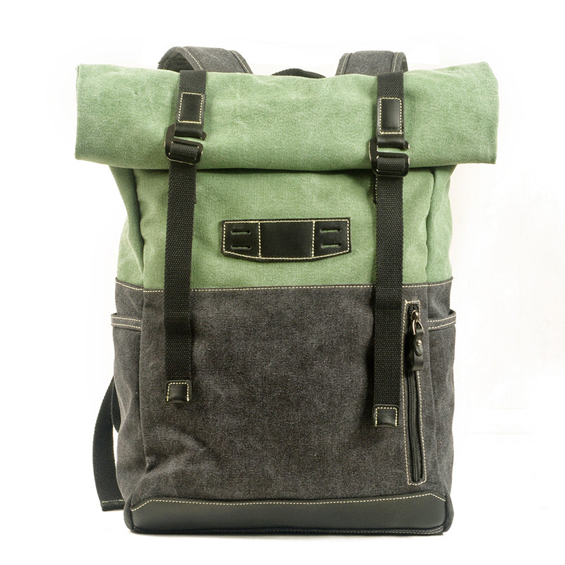 army green canvas travel rucksack backpack Waxed Canvas Travel Backpack Waterproof Canvas And Full Grain Leather Laptop Backpack Retro Outdoor Rucksack Green