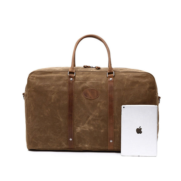 Waxed Canvas Travel bag, Simple Design Weekend Overnight Bag, Gym Bag FX001 - ROCKCOWLEATHERSTUDIO