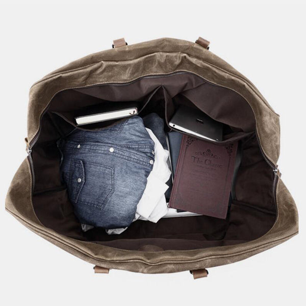 Waxed Canvas Travel bag, Simple Design Weekend Overnight Bag, Gym Bag FX001 - ROCKCOWLEATHERSTUDIO