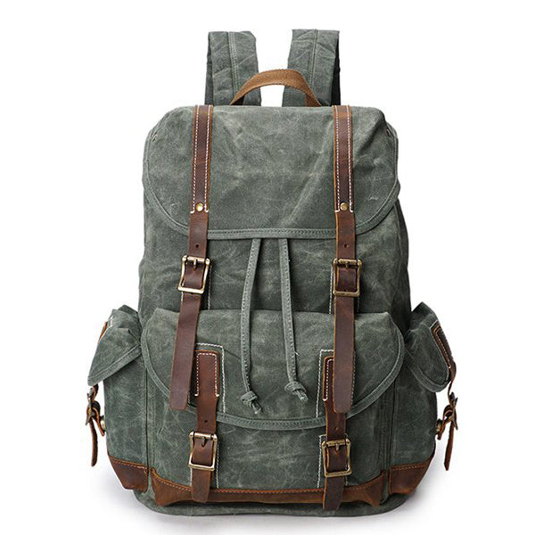 Vintage Waxed Canvas Backpack, Waterproof Backpack, Mens Canvas Backpack
