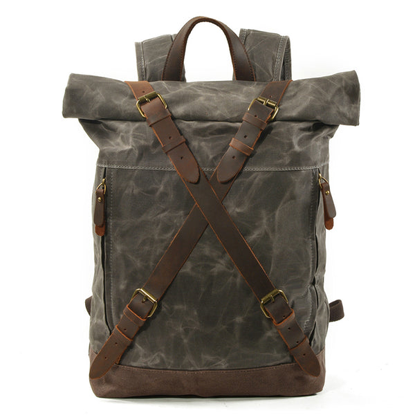 Waxed Canvas Unisex Travel Backpack Waterproof Mountaineering Backpack Canvas With Full Grain Leather Laptop Rucksack