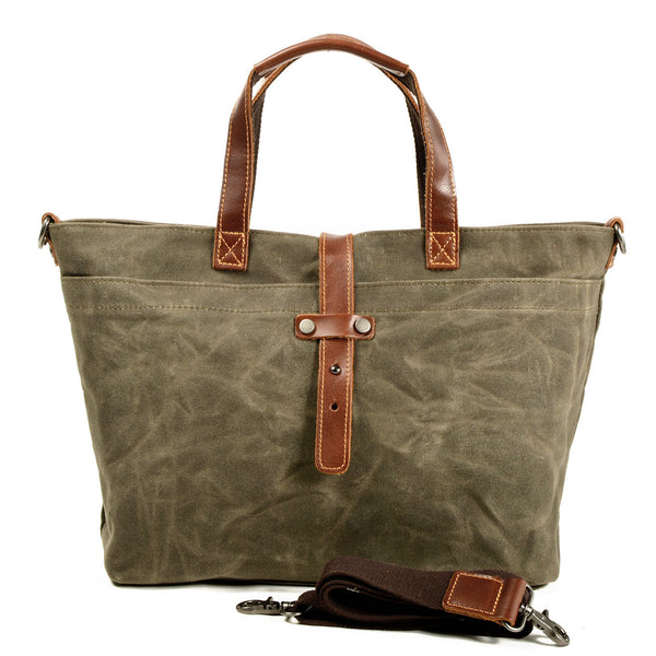 Waxed Canvas With Full Grain Leather Tote Waterproof Crossbody Bag Large Capacity Shopper Bag