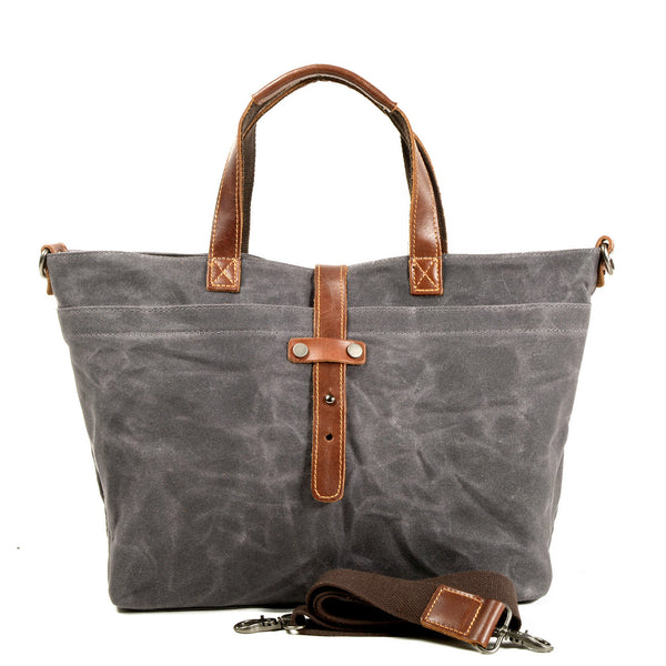 Waxed Canvas With Full Grain Leather Tote Waterproof Crossbody Bag Large Capacity Shopper Bag