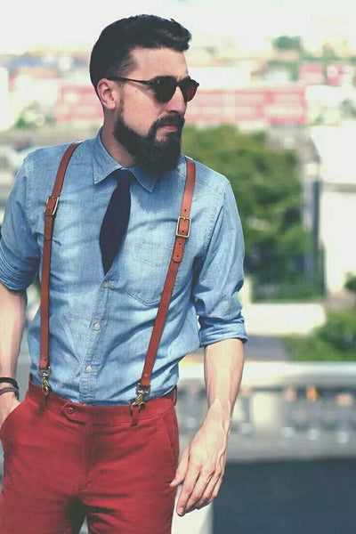 Leather Suspenders for Men, Wedding Groomsmen Suspenders with Hook Cli RockCow Leather Studio Leather Suspenders for Men, Wedding Groomsmen Suspenders with Hook Cli RockCow Leather Studio