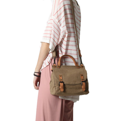 Women Canvas With Leather Handbag Stylish Canvas Shoulder Bag Crossbody Bag FX7183 - ROCKCOWLEATHERSTUDIO